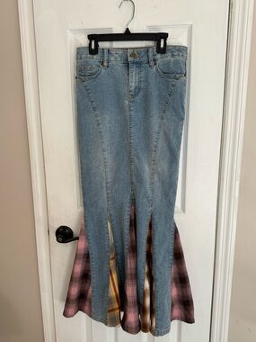 BDG Light Blue Denim Skirt with Branded Button